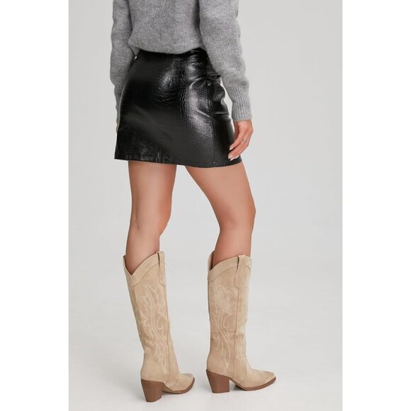 Women's Beige Suede Cowgirl Boots Knee High Pointed Toe Tall Block Heel Boots - Picture 6 of 7